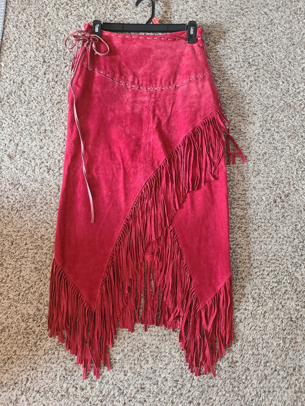Scully Boar Suede Leather Fringe Skirt - Red - Picture 2 of 7